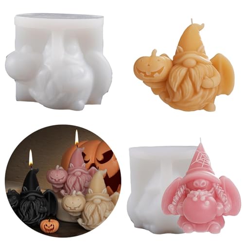 2 Stück Halloween Kürbis Kerzen Silikonform Kerzenformen Zum Gießen, 3D Geister Zwerg Kerzen Formen Silikon Halloween Deko, DIY Kürbis Kerzengießform Set Für Duftkerze, Seife, Handwerk (Stil C) von FYBlossom