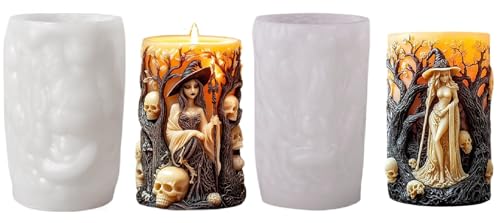 2 Stück Halloween Totenkopf Kerzenform 3D Silikonformen Gießformen, DIY Schädel Hexe Schlange Silikon Kerzen Formen Halloween Deko, Kerzenformen Zum Gießen Set Für Kerzen, Seife, Handwerk (Stil D) von FYBlossom