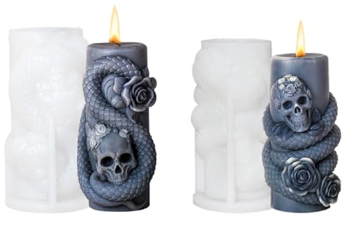 2 Stück Halloween Totenkopf Kerzenform 3D Silikonformen Gießformen, DIY Schädel Hexe Schlange Silikon Kerzen Formen Halloween Deko, Kerzenformen Zum Gießen Set Für Kerzen, Seife, Handwerk (Stil E) 2 Stück Halloween Totenkopf Kerzenform 3D Silikonformen Gießformen, DIY Schädel Hexe Schlange Silikon Kerzen Formen Halloween Deko, Kerzenformen Zum Gießen Set Für Kerzen, Seife, Handwerk (Stil E) von FYBlossom