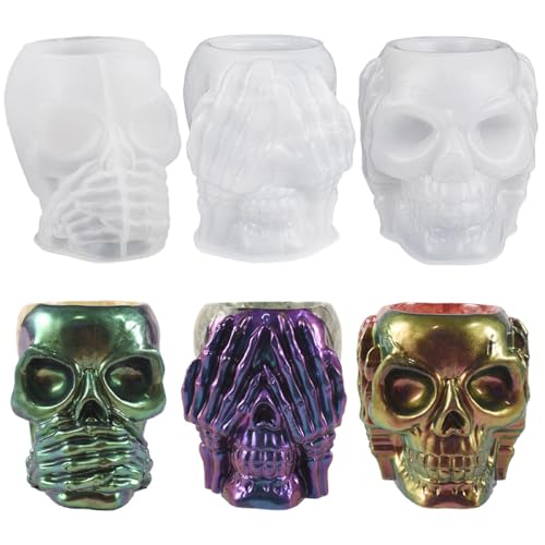 3 Stück Silikonform Epoxidharz Totenkopf Halloween Kerzenform, DIY Epoxidharz Formen Silikon Schädel, 3D Totenkopf Silikonform Gießform Dekoration Für Basteln, Handwerk, Kerze, Aromatherapie (Stil C) 3 Stück Silikonform Epoxidharz Totenkopf Halloween Kerzenform, DIY Epoxidharz Formen Silikon Schädel, 3D Totenkopf Silikonform Gießform Dekoration Für Basteln, Handwerk, Kerze, Aromatherapie (Stil C) von FYBlossom