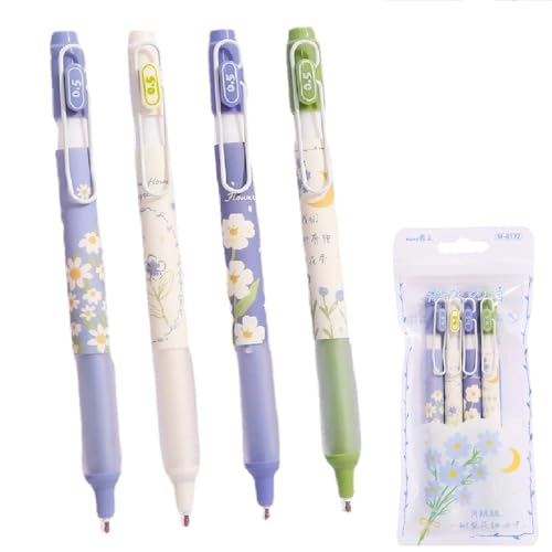 4 Stück Einziehbare Gelschreiber Gel Pen Set, 0,5mm Schwarz Stift Cartoon Stift Gel Kugelschreiber Für Schreiben, Süße Tagbuchschreiben Und Notieren Gelstifte Für Schule Büro Zuhause (Stil C) von FYBlossom