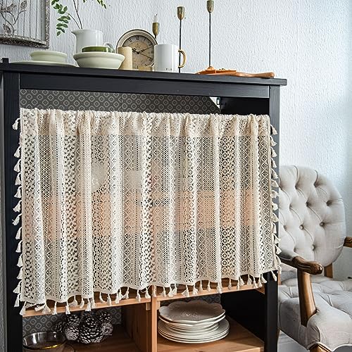 Kurze Scheibengardine Vintage Boho Vorhang Kurzgardine Bistrogardine, Spitze Häkelgardine Beige Kurzstore Gardine Mit Quasten, Landhausstil Kurzgardinen Für Küche Cafe Bad Schlafzimmer, 1 Stück Kurze Scheibengardine Vintage Boho Vorhang Kurzgardine Bistrogardine, Spitze Häkelgardine Beige Kurzstore Gardine Mit Quasten, Landhausstil Kurzgardinen Für Küche Cafe Bad Schlafzimmer, 1 Stück von FYBlossom