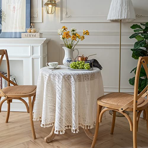 Rund Spitzen Tischdecke Weiß Spitzentischdecke Abwaschbar, Boho Spitze Elegantes Quaste Hochzeitstischdecke Aus Polyester, Runde Gehäkelter Tischdecken Für Hochzeit Party Bankett Dekoration Rund Spitzen Tischdecke Weiß Spitzentischdecke Abwaschbar, Boho Spitze Elegantes Quaste Hochzeitstischdecke Aus Polyester, Runde Gehäkelter Tischdecken Für Hochzeit Party Bankett Dekoration von FYBlossom