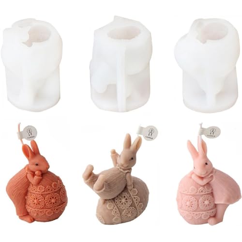 Silikonformen Gießformen Ostern, 3D Tier Hase Kerzenformen Ostern Silikonform Oster Kerzen Hase Formen Silikonformen Gießformen Für Deko Aesthetic Room Decor (Weiß, 3 Stücke) von FYBlossom