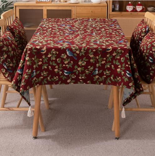 FYDZ Französische Vintage-Jacquard-Tischdecke mit Quasten: florales gewebtes Design für romantisches Restaurant, Couchtisch, Picknick und Fotohintergrund, Rot, 140 x 160 cm FYDZ Französische Vintage-Jacquard-Tischdecke mit Quasten: florales gewebtes Design für romantisches Restaurant, Couchtisch, Picknick und Fotohintergrund, Rot, 140 x 160 cm von FYDZ