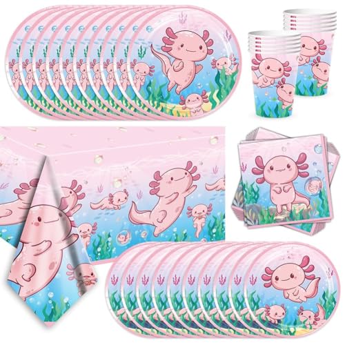 Axolotl Partygeschirr Set,Cute Axolotl Wiederverwendbare Geburtstag Geschirr Kit Abendessen Dessert Teller Servietten Tassen, Kinder Geburtstagsparty Tischdeko für 10 Personen Axolotl Partygeschirr Set,Cute Axolotl Wiederverwendbare Geburtstag Geschirr Kit Abendessen Dessert Teller Servietten Tassen, Kinder Geburtstagsparty Tischdeko für 10 Personen von FYDZBSL