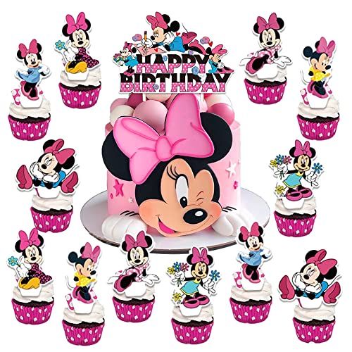 Minnie Cake Topper, 25 Stück Minnie Cupcake Toppers Wrapper Cartoon Geburtstag Kuchen Deko Themed Kuchen Dekoration Birthday Party Supplies Geeignet für Kinder Mädchen-Themenpartys von FYDZBSL
