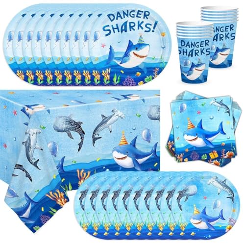 Shark Partygeschirr Set,Cute Shark Wiederverwendbare Geburtstag Geschirr Kit Abendessen Dessert Teller Servietten Tassen, Kinder Geburtstagsparty Tischdeko für 10 Personen Shark Partygeschirr Set,Cute Shark Wiederverwendbare Geburtstag Geschirr Kit Abendessen Dessert Teller Servietten Tassen, Kinder Geburtstagsparty Tischdeko für 10 Personen von FYDZBSL