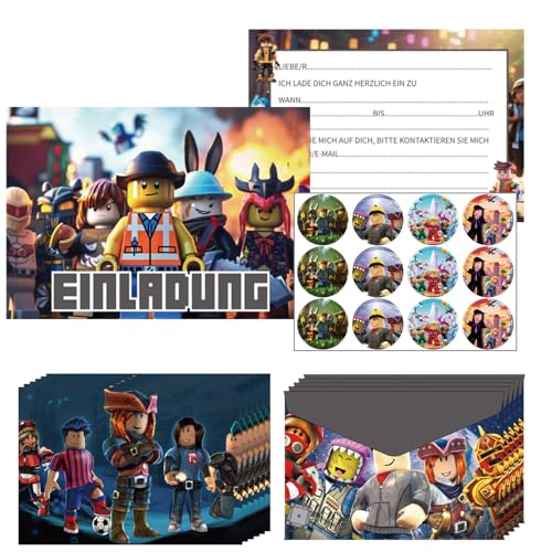 FYFLYMT 12 Stück R-oblox Einladungskarten Kindergeburtstag,R-oblox Geburtstag Einladungskarten für Jungen & Mädchen, R-oblox Partyeinladungen mit Umschlägen,Einladung Geburtstag(Deutsch) von FYFLYMT