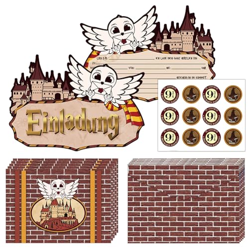 FYFLYMT 12 Stück Wizard Einladungskarten Kindergeburtstag,Zauberer Geburtstag Einladungskarten für Jungen & Mädchen, Wizard Partyeinladungen mit Umschlägen,Einladung Geburtstag(Deutsch) von FYFLYMT