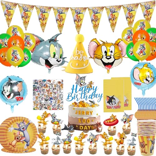 Tom Und Jerry Geburtstag Party Set,Tom Und Jerry Gebutstag Partygeschirr,Tom Und Jerry Deko Geburtstag,Tom Und Jerry Luftballon Geburtstag,für Kinder Partydekorationen von FYFLYMT