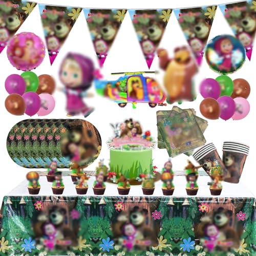 Mädchen und der Bär Geburtstag Party Set,Bär Partygeschirr Ggeburtstag,Bear Geburtstagsdeko, Luftballon,Tortendeko,Party Tableware,Kinder Geburtstagsparty Deko Set von FYFLYMT