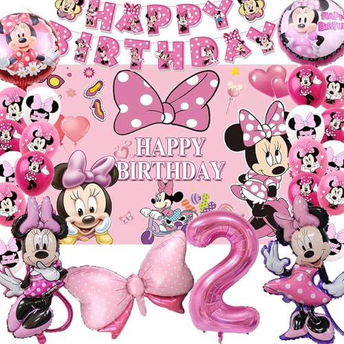 Minnie 2 Jahr Geburtstag Deko,Kindergeburtstag Minnie Luftballon Set,Minnie Fotostudio Hintergrund,Minnie Party Dekoration,Kinder Thema Party Dekoration von FYFLYMT