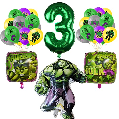 The Hulk Luftballon，The Hulk zum 3. Geburtstagsdeko Luftballon Party Deko,Hulk Party Luftballon Dekoration Set,Hulk 3 Jahre Deko Kindergeburtstag,Luftballon Deko Geburtstag Party Set von FYFLYMT