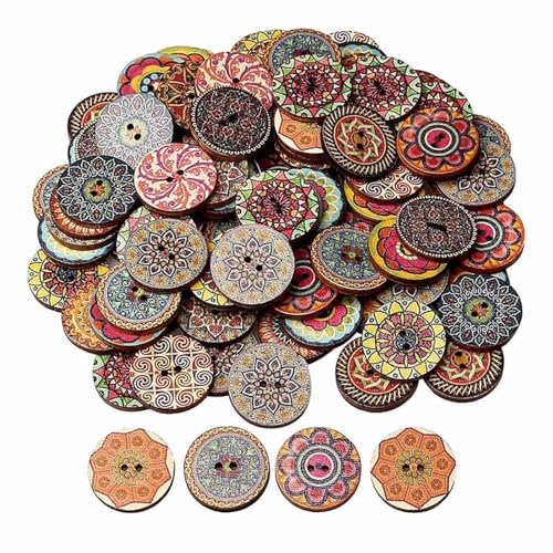 Runde Holzknöpfe im Vintage-Stil, 2,5 cm, verschiedene Blumenknöpfe mit 2 Löchern, für Heimwerker, Nähen, Basteln, Stricken, Babykleidung, Dekoration, 100 Stück Runde Holzknöpfe im Vintage-Stil, 2,5 cm, verschiedene Blumenknöpfe mit 2 Löchern, für Heimwerker, Nähen, Basteln, Stricken, Babykleidung, Dekoration, 100 Stück von FYHJNC