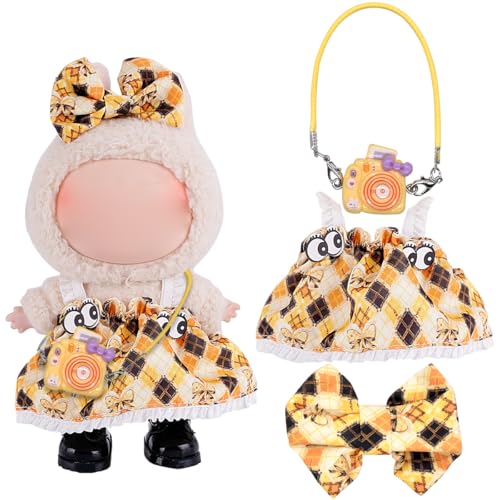 FYJCXCMP 17cm Plüsch Bekleidung Mini Kuscheltier Kleidung mitKopfschmuck einteiliger Rock Dekoration Anhänger Ideales Kinder Geschenk Enthält Keine Puppen (labubu Stoffkleidung 2) von FYJCXCMP