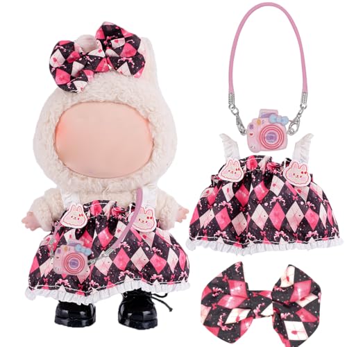 FYJCXCMP 17cm Plüsch Bekleidung Mini Kuscheltier Kleidung mitKopfschmuck einteiliger Rock Dekoration Anhänger Ideales Kinder Geschenk Enthält Keine Puppen (labubu Stoffkleidung 4) von FYJCXCMP
