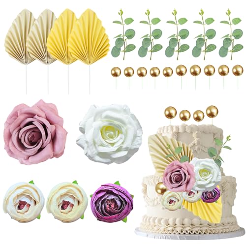 FYSL 28 Stück Boho Tortendeko, Cake Topper Geburtstag, Blumen, Kugeln, Rose, Palmblätter, Blätter, Kuchen Dekoration für Hochzeit, Geburtstag, Babyparty FYSL 28 Stück Boho Tortendeko, Cake Topper Geburtstag, Blumen, Kugeln, Rose, Palmblätter, Blätter, Kuchen Dekoration für Hochzeit, Geburtstag, Babyparty von FYSL
