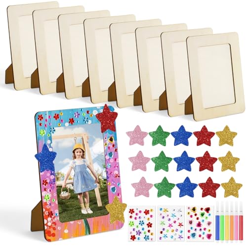 FYSL Bilderrahmen Bastelset, 8 PCS Bilderrahmen Holz zum Bemalen, 14x19 cm, Kinder Holzbilderrahmen Set mit Aquarellstift Glitzersteine Glitter Sticker, Bastelset kindergeburtstag FYSL Bilderrahmen Bastelset, 8 PCS Bilderrahmen Holz zum Bemalen, 14x19 cm, Kinder Holzbilderrahmen Set mit Aquarellstift Glitzersteine Glitter Sticker, Bastelset kindergeburtstag von FYSL