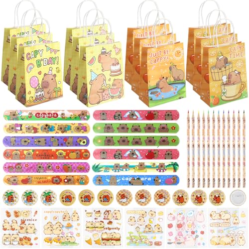 FYSL Capybara Party Mitgebsel Kindergeburtstag Gastgeschenke, Capybara Geschenktüten Kindergeburtstag mit Stiften, Anstecknadel, Armband, Aufklebern von FYSL