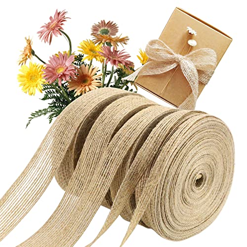 FYSL Juteband 5 Rollen Jute Band Vintage Geschenkband, Hessisches Stoffband für DIY Handwerk Weihnachten Deko Hochzeit Party Basteln Geschenkband(0,6/1/1,5/2/2,5 cm) von FYSL