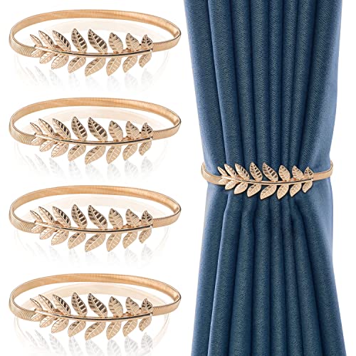 FYSL Vorhang Raffhalter 4 Stück Raffhalter für Vorhänge Legierung Gardinen Raffhalter, Verstellbare Raffhalter Vorhang mit Federseil, Gold Gardinenhalter Vorhang Halter für Haus Dekoration von FYSL