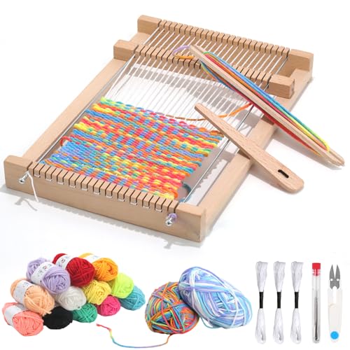 FYSL Webrahmen Kinder von 4–12, Holz Webstuhl Set 19x29 cm, Kreatives DIY Weben inkl. Webschiffchen & Farbverlauf Wolle, Genug Garn zum Stricken, Ideal für Schule & Anfänger von FYSL