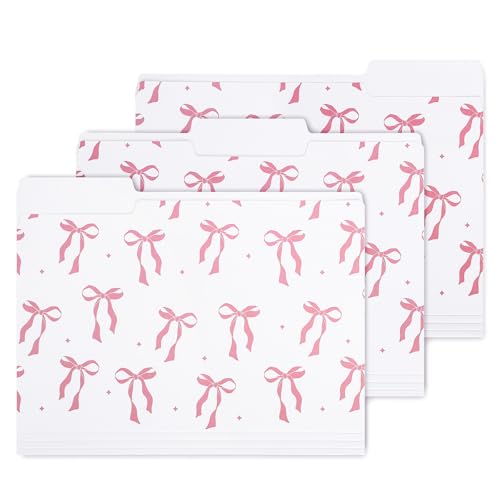 FYSUIMU 12 Stück rosa Schleifen-Aktenordner Briefgröße Pink Weiß Kokette Schleifen-Dokumententaschen mit 1/3 Zuschnitt Tab für Home Office Klassenzimmer Supplies, 22,6 x 29,6 cm von FYSUIMU