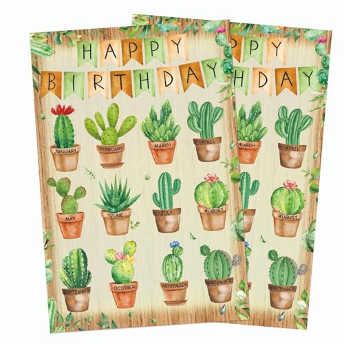 FYSUIMU 2 Stück Happy Birthday Chart Poster Grüner Kaktus Geburtstag Chart Kalender für Sommer Pinnwand Kreidetafel Wanddekoration, 28,9 x 41,9 cm von FYSUIMU