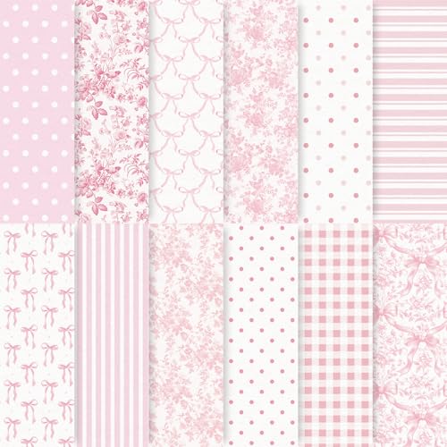 FYSUIMU 24 Blatt rosa Schleife Blumenmuster Papier Chinoiserie Scrapbook Spezialpapier doppelseitiges Bastelpapier für DIY Kartenherstellung Fotoalbum Dekor, 30 x 30 cm von FYSUIMU