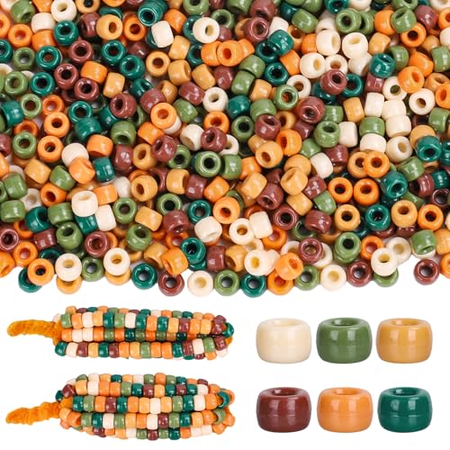 FYSUIMU 3000 Stück Herbst-Pony-Perlen, 6 verschiedene Farben, Kunststoffperlen, Abstandshalter, Perlen für Herbst, Erntedankfest, Party, Basteln, Halsketten, Armbänder, Schmuckherstellung von FYSUIMU