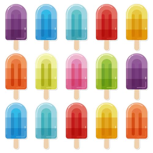 FYSUIMU 45 Stück Sommer-Eis-Popsice-Ausschnitte, Farbverlauf, Eis am Stiel, Papierschneiden mit 100 Klebepunkten für Bastelarbeiten, Schulanfang, Klassenzimmer, Pinnwand von FYSUIMU