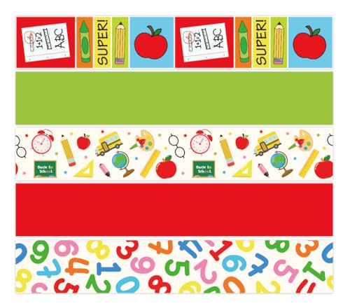 FYSUIMU 5 Rollen Schulanfangsbänder mit Drahtrand, 6,3 cm, 30 m, buntes Cartoon-Stoffband für Schleife, Kranz, Party, Heimdekoration FYSUIMU 5 Rollen Schulanfangsbänder mit Drahtrand, 6,3 cm, 30 m, buntes Cartoon-Stoffband für Schleife, Kranz, Party, Heimdekoration von FYSUIMU