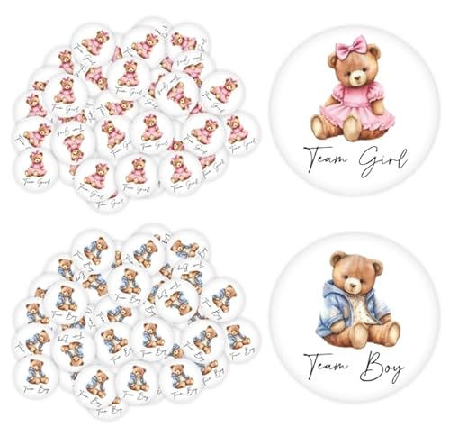 FYSUIMU 50 Stück Bären-Button-Anstecknadeln, rosa-blau, Team-Mädchen, Jungen, Knopfabzeichen für Babyparty, Party, Gastgeschenke, Spielzubehör FYSUIMU 50 Stück Bären-Button-Anstecknadeln, rosa-blau, Team-Mädchen, Jungen, Knopfabzeichen für Babyparty, Party, Gastgeschenke, Spielzubehör von FYSUIMU