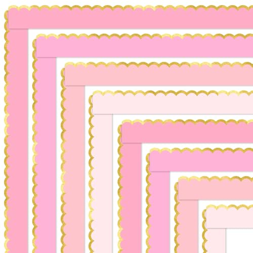 FYSUIMU 60 Stück rosa Pinnwand-Bordüren mit goldener Folie, Farbverlauf, rosa, gestanzt, gewellter Rand, für Schulanfang, Klassenzimmer, Büro, Kreidetafel, Wanddekoration von FYSUIMU