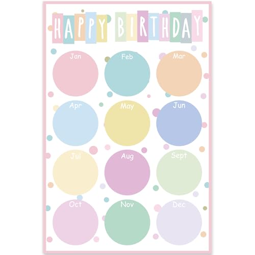 FYSUIMU Buntes "Happy Birthday"-Poster, Pastell-Punkte, Geburtstagstabelle, Kalender für Pinnwand, Kreidetafel, Wanddekoration, 28,9 x 41,9 cm von FYSUIMU