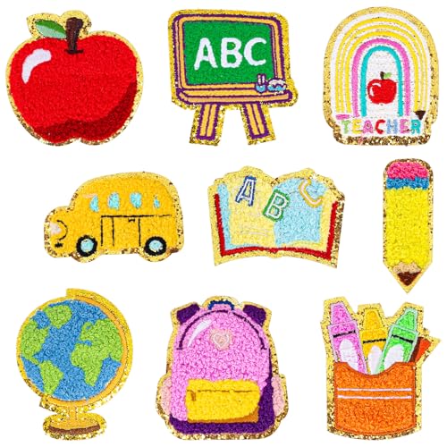 FYSUIMU Chenille-Patches zum Schulanfang, für Schule, Bus, Tasche, Buch, Bleistift, Transferaufnäher, niedliche bestickte Aufnäher für Rucksack, Kleidung, Hosen, Hüte, DIY-Dekoration, 9 Stück FYSUIMU Chenille-Patches zum Schulanfang, für Schule, Bus, Tasche, Buch, Bleistift, Transferaufnäher, niedliche bestickte Aufnäher für Rucksack, Kleidung, Hosen, Hüte, DIY-Dekoration, 9 Stück von FYSUIMU
