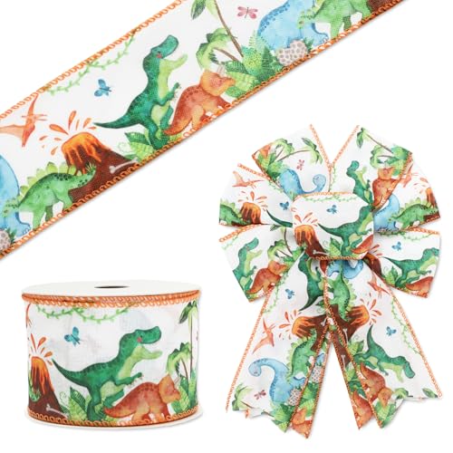 FYSUIMU Dinosaurierband mit Drahtrand, Aquarell, Grün, Jurassic Bastelband, niedliches Tier, Stoffband für Babyparty, Kranz, Schleife, DIY, Verpackung, Party-Dekoration, 12 m FYSUIMU Dinosaurierband mit Drahtrand, Aquarell, Grün, Jurassic Bastelband, niedliches Tier, Stoffband für Babyparty, Kranz, Schleife, DIY, Verpackung, Party-Dekoration, 12 m von FYSUIMU