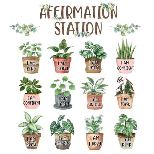 FYSUIMU Greenery Affirmation Station Pinnwand, inspirierende, motivierende Akzente, Ausschnitte für Zuhause, Schule, Klassenzimmer, Wanddekoration, 16 Stück von FYSUIMU