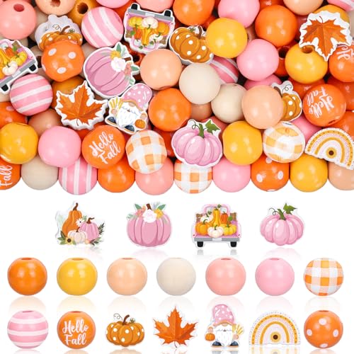 FYSUIMU Herbst-Holzperlen, Herbst-Kürbis-Zwerg, kariert, handgefertigt, poliert, rosa, orange, runde lose Perlen für Thanksgiving, Basteln, Armband, Halskette, 200 Stück FYSUIMU Herbst-Holzperlen, Herbst-Kürbis-Zwerg, kariert, handgefertigt, poliert, rosa, orange, runde lose Perlen für Thanksgiving, Basteln, Armband, Halskette, 200 Stück von FYSUIMU