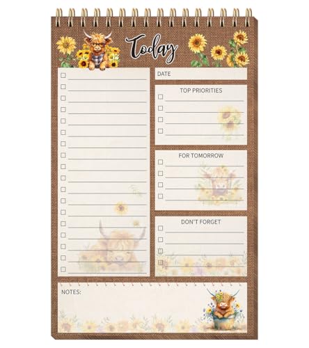 FYSUIMU Highland Cow To-Do-Listen-Notizbuch, A5, datiert, spiralförmig, Tagesplaner, Notizblock, rustikale Kuh, Sonnenblume, großer Notizblock für Arbeit, Büro, Zuhause, Geburtstagsbedarf, 21,6 x 15,2 FYSUIMU Highland Cow To-Do-Listen-Notizbuch, A5, datiert, spiralförmig, Tagesplaner, Notizblock, rustikale Kuh, Sonnenblume, großer Notizblock für Arbeit, Büro, Zuhause, Geburtstagsbedarf, 21,6 x 15,2 von FYSUIMU