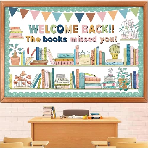 FYSUIMU Pinnwand-Dekorationsset für Schulanfang, Boho-Bücherregal, Topfpflanze, Papierausschnitte mit dreieckiger Flagge, hängende Banner für Klassenzimmer, Bibliothek, Wandbedarf, 42-teilig von FYSUIMU