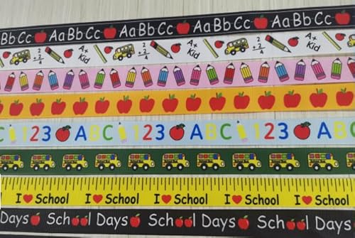 FYSUIMU Ripsband für Schulanfang, Schullehrer, Bus, Lineal, Bleistift, Apfel, ABC, Stoff, Bastelband für Kranz, Schleife, Geschenkpapier, Party-Dekoration, 2,2 cm, 40 m, 8 Rollen FYSUIMU Ripsband für Schulanfang, Schullehrer, Bus, Lineal, Bleistift, Apfel, ABC, Stoff, Bastelband für Kranz, Schleife, Geschenkpapier, Party-Dekoration, 2,2 cm, 40 m, 8 Rollen von FYSUIMU