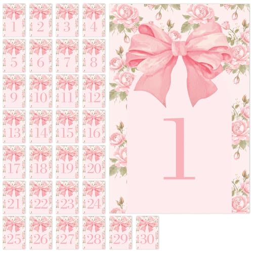 FYSUIMU Tischnummern 1-30, rosa Schleife, Blume, Tischkarten, Tischkarten, 10,2 x 15,2 cm, Tischnummern-Etiketten für Hochzeit, Babyparty, Empfang, Party FYSUIMU Tischnummern 1-30, rosa Schleife, Blume, Tischkarten, Tischkarten, 10,2 x 15,2 cm, Tischnummern-Etiketten für Hochzeit, Babyparty, Empfang, Party von FYSUIMU