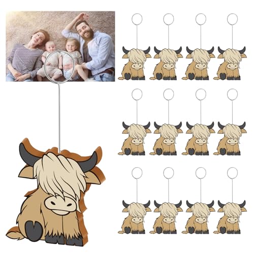 FYSUIMU Tischnummernhalter aus Holz, Motiv: Hochlandkuh, rustikaler Tischkartenhalter, Namenskarte, Zahlenschild, Ständer für Geburtstag, Babyparty, Tischdekoration, 12 Stück FYSUIMU Tischnummernhalter aus Holz, Motiv: Hochlandkuh, rustikaler Tischkartenhalter, Namenskarte, Zahlenschild, Ständer für Geburtstag, Babyparty, Tischdekoration, 12 Stück von FYSUIMU