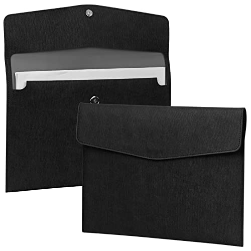FYY Dokumentenmappe, wasserdicht, dünn, PU-Leder, A4, Umschlagordner, Fächermappe, Organizer, Portfolio, Aufbewahrungstasche, Schwarz von FYY