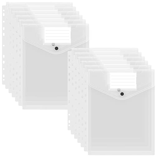 FYY Dokumententasche A4,12 Stück Dokumentenmappen A4 Transparent Druckknopf zum Abheften,A4 Sammelmappen für Dokumente Organisieren mit Binderlöcher und Etikettentasche für A4 2/3/4 Ringbuch,weiß von FYY