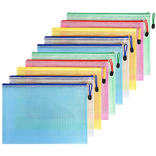 FYY Dokumententasche A5,10 Stücke Datei Taschen mit Reißverschluss,Mesh Kunststoff Reißverschlusstasche,Schulbüro Hausaufgaben für Datei,Papier,Quittungen,Dokumente,Kosmetika,Farbe Taschen von FYY