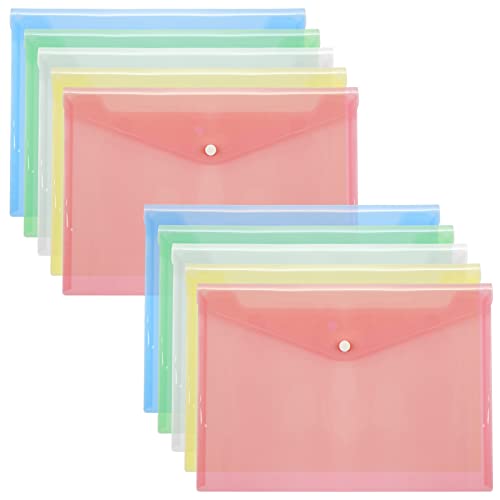 FYY Dokumententaschen A4,A4 Dokumentenmappe mit Druckknopf,Sichttasche A 4 Transparent, Dokument Organisieren für Schulbüro, Hausaufgaben für Datei,Papier,Quittungen,10 Stück von FYY