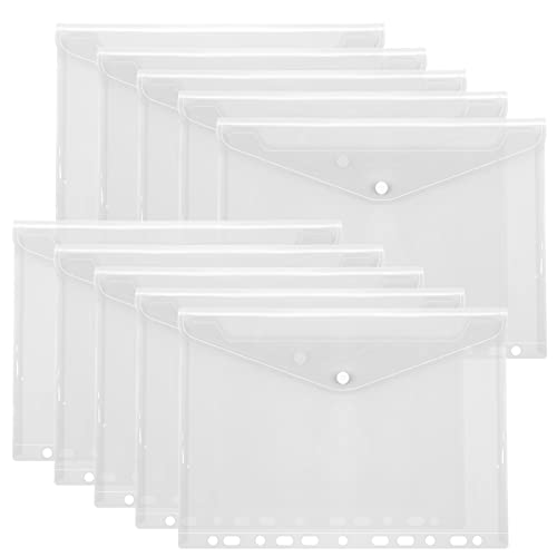 FYY Dokumententaschen A4,Klarsichthülle A4 Dokumentenmappe mit Druckknopf,Sichttasche Transparent mit Binderlöcher, Dokument Organisieren für Schulbüro,Hausaufgaben für Papier,Quittungen,10 Stück von FYY
